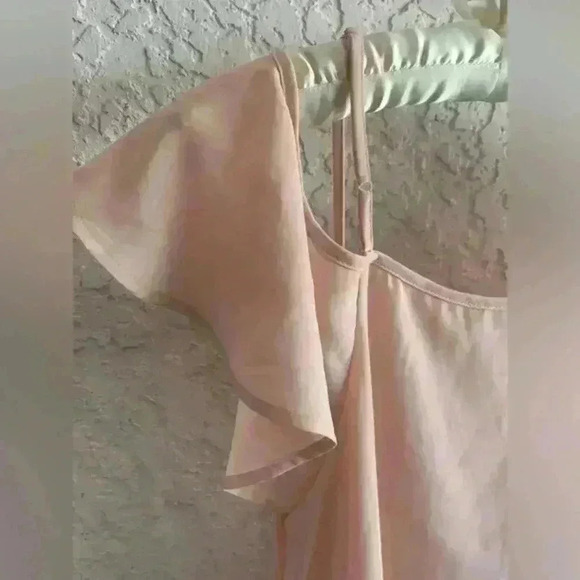 Bar III Women’s Sz M Pastel Pink Ruffle Sleeve Optional Off Shoulder Blouse Good - Picture 9 of 11